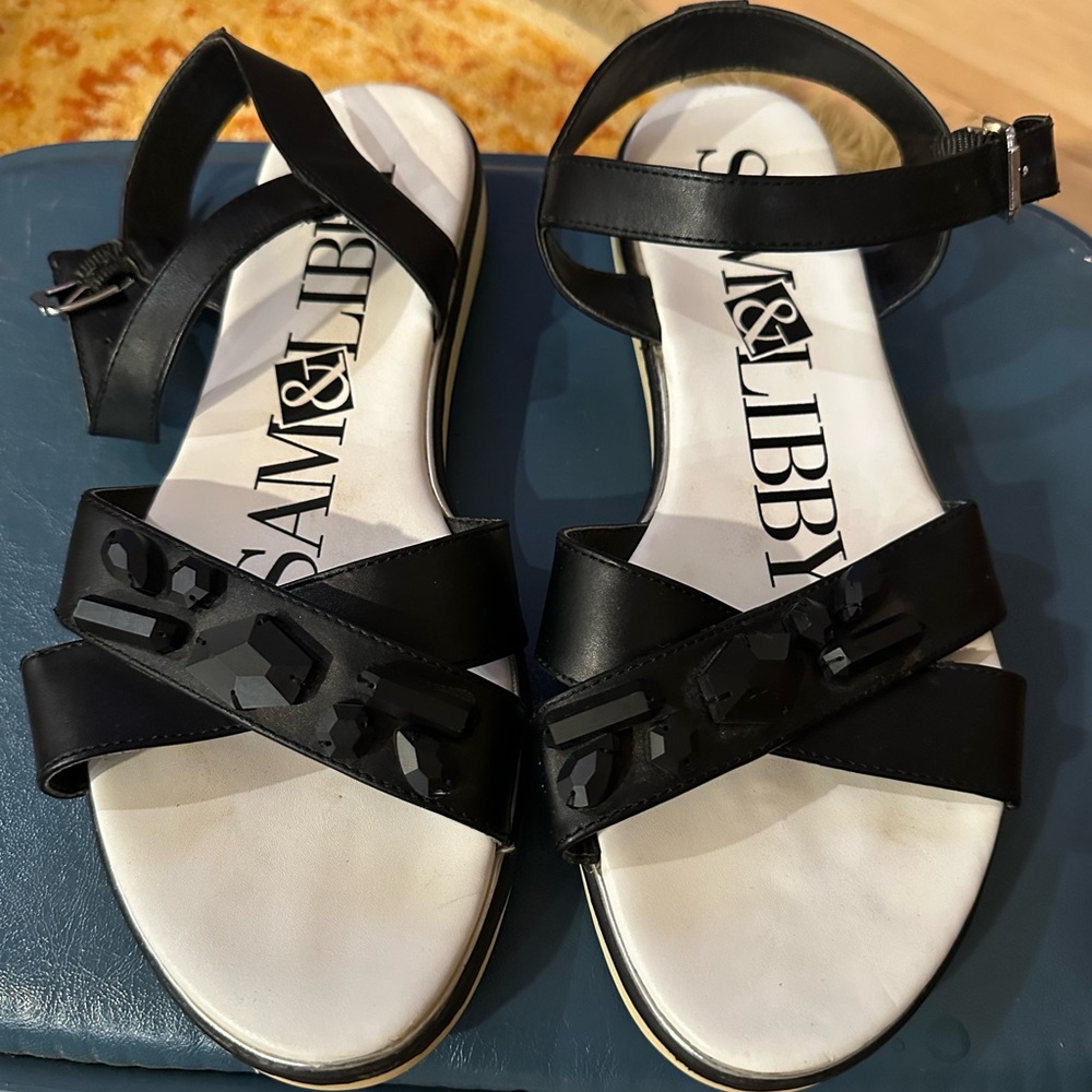 Sam & Libby Black Strappy Sandals with Gems